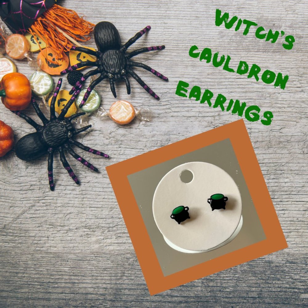 4/$20 Fun Witch's Cauldron Stud Earrings  ~ NEW
